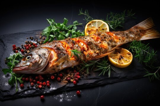 Delicious fresh grilled red fish with salt
