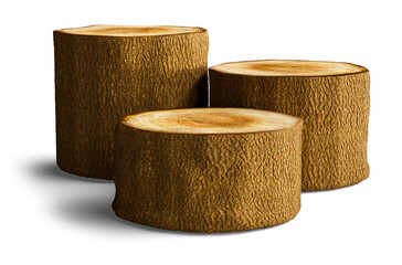 Wooden podium tree trunk with transparent background in 3d realistic render