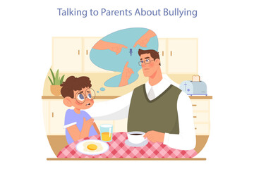 Obraz premium Little boy talking about school bullying to his father. Agression and humiliation