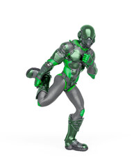 futuristic astronaut is doing a funny dance in white background