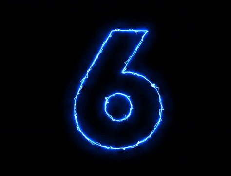 Animated Alphabet number one glowing in the dark orange blue neon light, fiery text numbers electric numbers alphabets