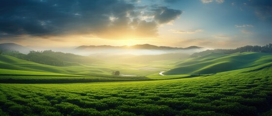 Obraz premium Green fields sunrise