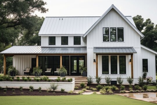Modern farmhouse exterior with fresh paint