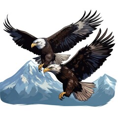 Majestic eagles soar through the sky isolated on a white background