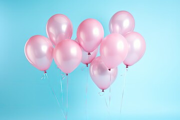 Pink balloons on a pastel blue background