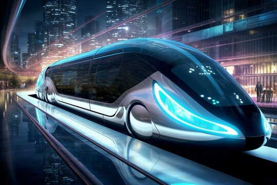 Image: futuristic train featuring cutting-edge tech advancements. Generative AI