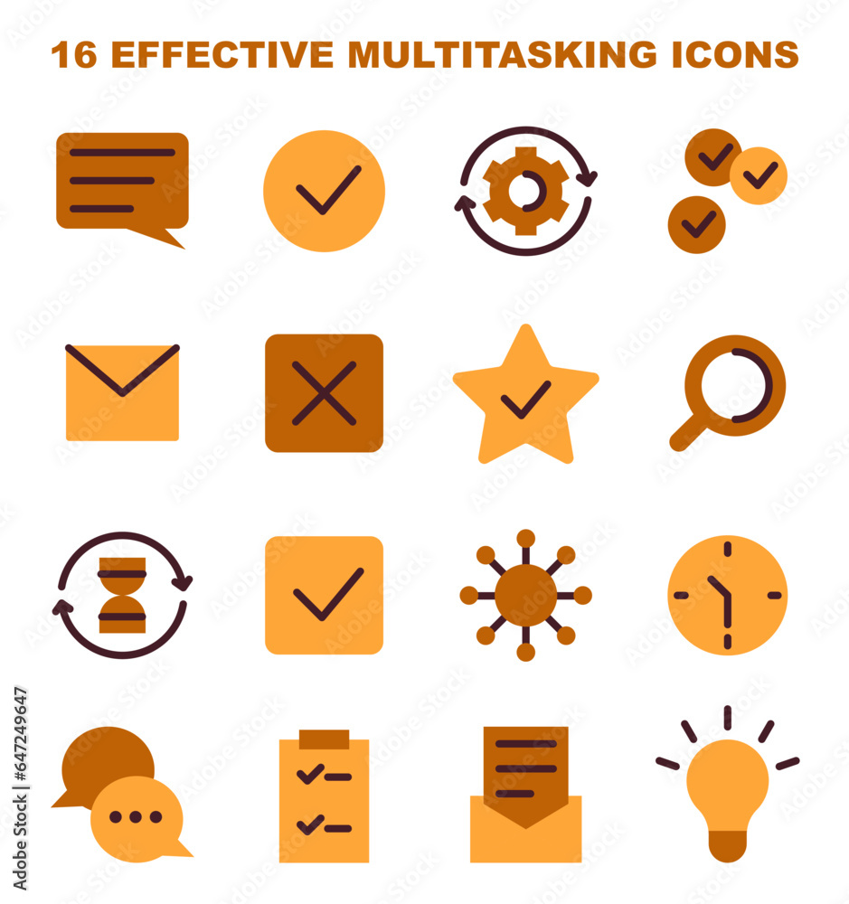 Poster multitasking icons set. simple symbols for effective time and task