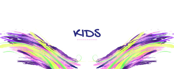 Kids Background with Colorful Brushstrokes Illustration. Sport Banner. Scratch and Texture Elements For Design