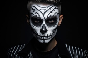 Skull makeup portrait of young man