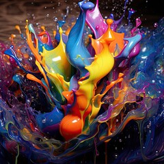 Splashes of liquid multicolored paint