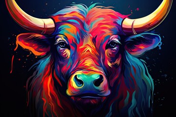 Vibrant color bull head illustration - obrazy, fototapety, plakaty