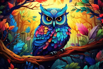 Vibrant color owl illustration