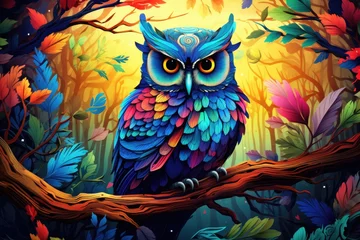 Papier Peint photo Lavable Dessins animés de hibou Vibrant color owl illustration