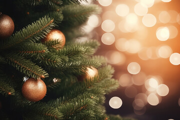 Obraz na płótnie Canvas Christmas tree with blurred bokeh festive fairy lights