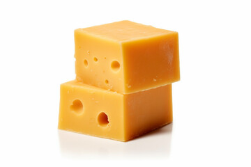 Stack of blocks of cheese on white background