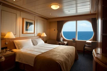 Foto op Canvas Beautiful cabin with stunning view of the ocean on board a luxurious cruise ship. Generative AI © Ainsley