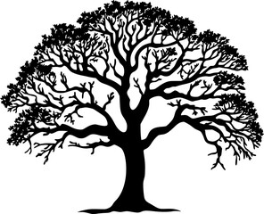 silhouette of a oak tree with leaves illustration suitable for logo designs, graphic illustrations, nature-themed projects, and promotional materials.
