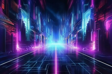 Abstract, cyberpunk distortion background with neon lights. Generative AI