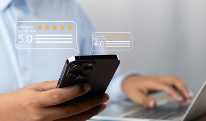 Customer or User give rating to service experiences review satisfaction feedback survey on online application, Customer can evaluate quality of service leading to reputation ranking of business.