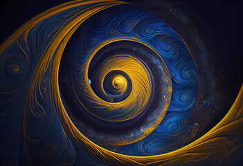 One of many swirls and spirals apace, in the style of digital illustration, gold and azure. Generative AI