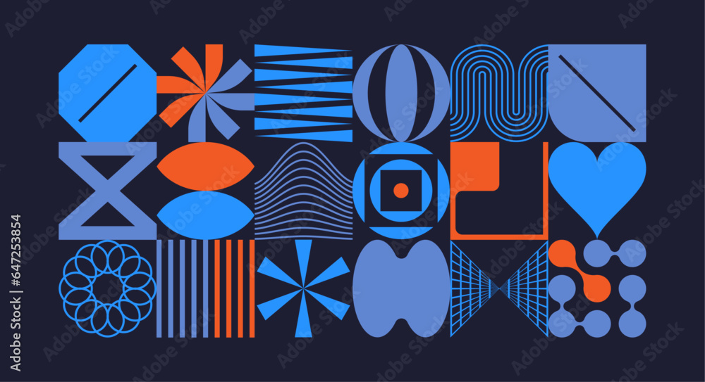 Wall mural design inspired by modernism and brutalism, abstract trendy vector pattern with bold geometric shape