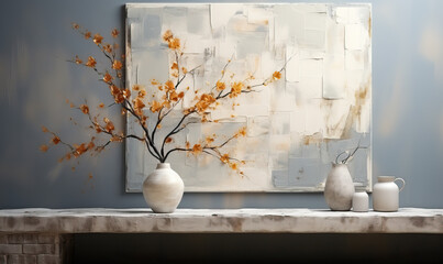 Minimalism, branches in a vase against a wall.