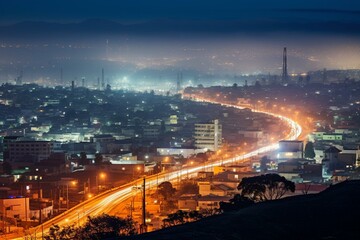 Night-time view of Tijuana from above. Generative AI