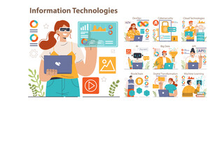 Information technology set. Modern computer technologies, digital
