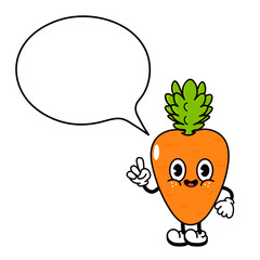 Carrot with an inscription character. Vector hand drawn traditional cartoon vintage, retro, kawaii character illustration icon. Isolated white background. Carrot character