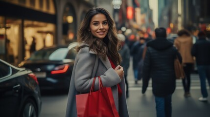 Fototapeta premium woman walking in the city Steadicam
