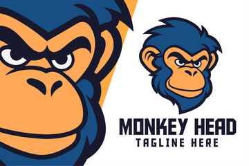 Icon badge emblem with cool monkey head mascot logo and ape animal template for sports and esports.
