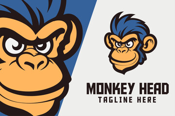 Ape animal template with icon badge emblem and cool monkey head mascot logo for sports and esports.
