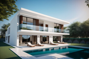 luxurious modern house with elegant garden lighting