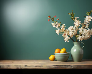 Minimalist room interior with wall and flowers