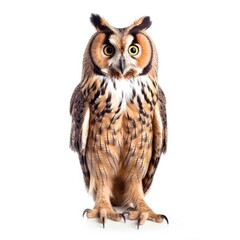 Fototapeta premium Long-eared owl bird isolated on white background.