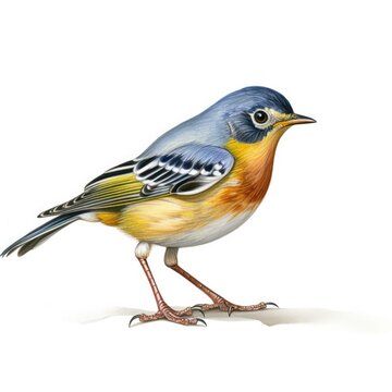 Northern parula bird isolated on white background.