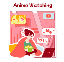 Anime culture. Otaku or geek lifestyle, popular japanese cartoons