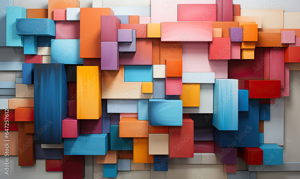 Poster wallpaper with colorful 3d rectangles of different sizes.