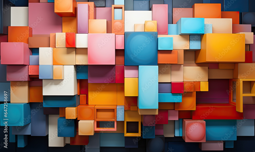 Poster wallpaper with colorful 3d rectangles of different sizes.