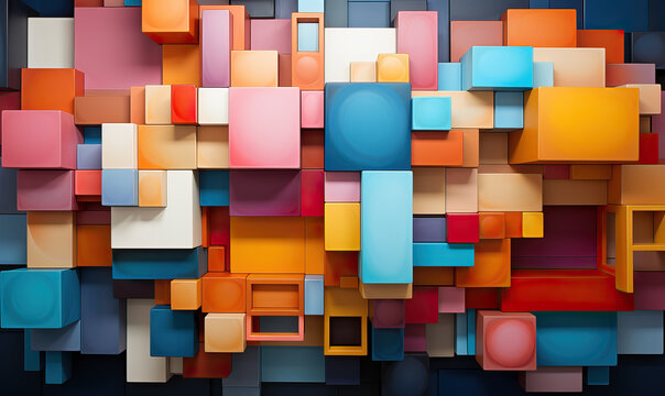 Wallpaper with colorful 3D rectangles of different sizes. © Andreas
