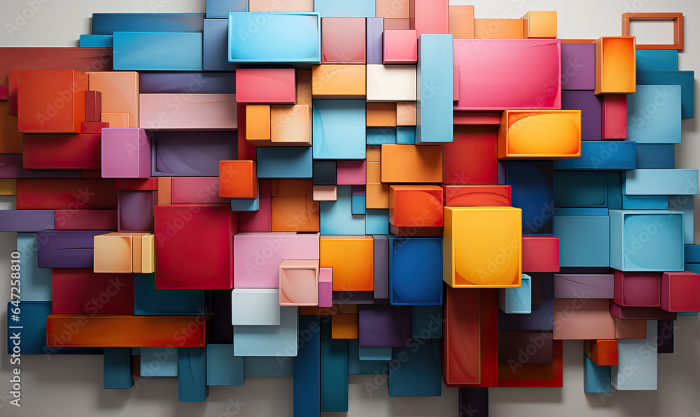 Poster wallpaper with colorful 3d rectangles of different sizes.