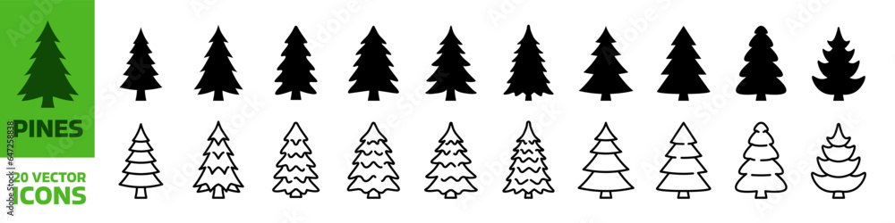 Wall mural pine icon set. fir tree vector set.