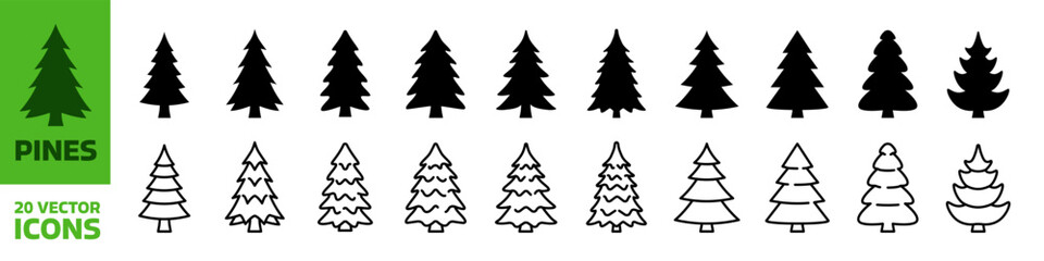 Pine icon set. Fir tree vector set. - obrazy, fototapety, plakaty