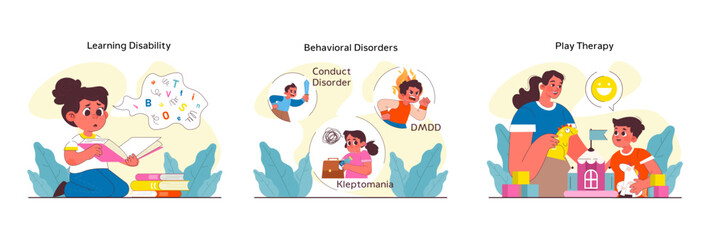 Children psychology set. Kid mental health awareness. Kid behavior