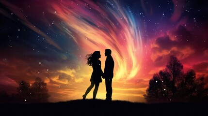 Silhouette of Lovers with background of beautiful sunset