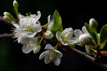 Fototapeta na wymiar Series of blossoms on a branch. Generative AI