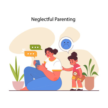 Uninvolved or neglectful parenting style. Mom showing a lack of parental