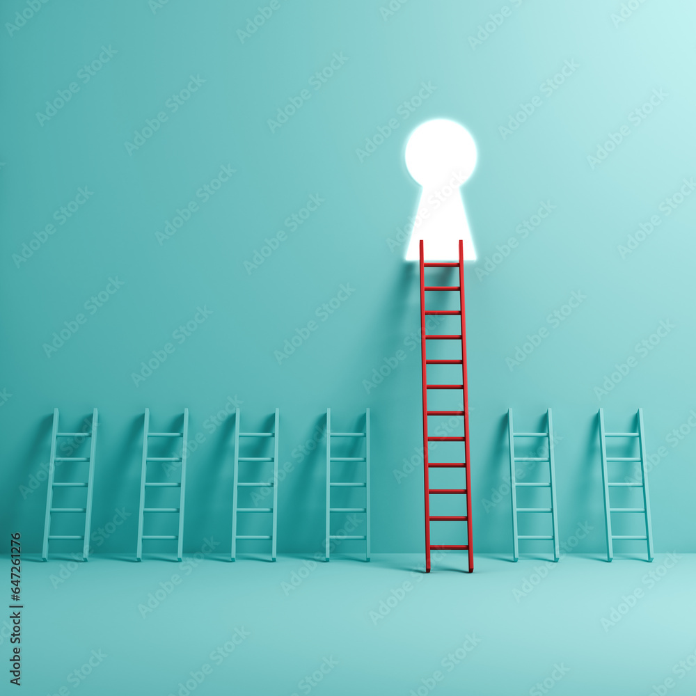 Poster stand out from the crowd business key to success and leadership concepts the long red different ladd