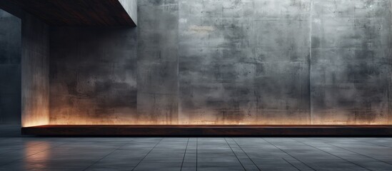 Abstract architectural background rendered in featuring smooth concrete and wood interior