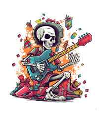  Colorful Funny Skull Guitar Skeleton Sublimation